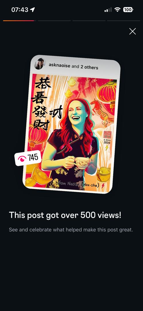 Naoise's Instagram post — 745 views and counting